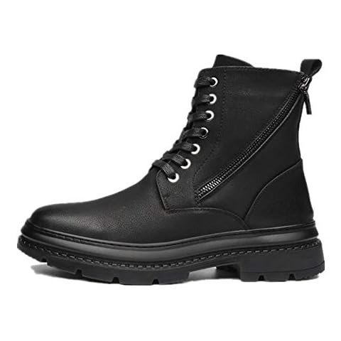 Fashion Combat Boots for Men Incline Zip Sneaker High Top Lace up Microfiber Leather Flat Heel Anti-slip Wear Tolerant Cover