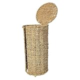 Toyvian Cesta Redonda Tejida a Mano de Paja con Tapa, Organizador para Papel Higiénico y Pañuelos, Contenedor Compacto para Almacenamiento en Baño, Mesita de Noche o Cocina, Cesta Porta