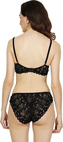 Image of UNITRUST Designer Women's Bra and Panty Set Lace Push Up Solid Lingerie Set