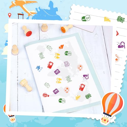 MeCids Kids Wooden Travel Stamps, 24 PCS Holiday Travel Stamps Kids Birthday Gift Party Favors Classroom Rewards Art Projects Carnival Prizes for Boys Girls - Image 6