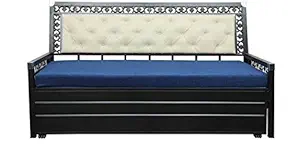 Royal Interiors Metal Matte Finish Sofa Cum Bed with Hydraulic Storage (Queen Size, Blue)