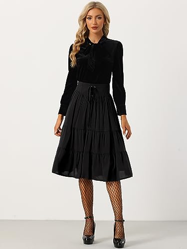 Allegra K Boho Midi Skirt for Women's Lace-Up Smocked Back Pleated A-Line Skirt4