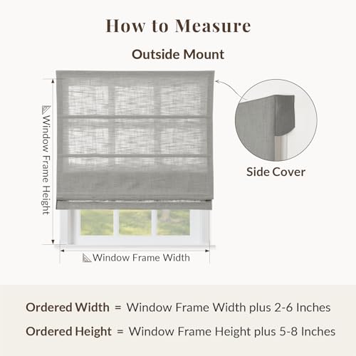 Image of TWOPAGES Liz No Drill Cordless Roman Shades Linen Textured Roman Blinds for Windows, Custom Made Room Darkening Blackout Roman Window Shades, Hardware Included, Fog, 1 Piece