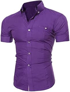 Camicia Uomo Moda Affari Elegante Slim Fit Manica Corta Casual