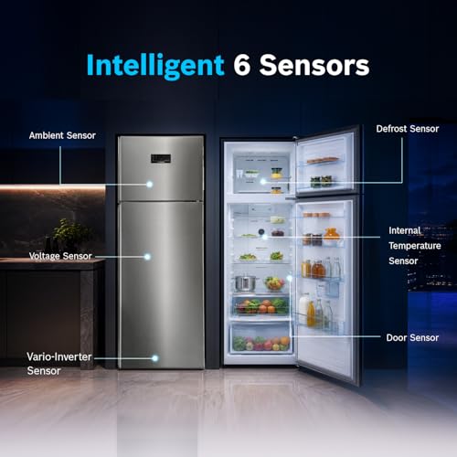Image of Bosch 368L, 2 Star, Frost Free Double Door Refrigerator | 6-in-1 Convertible Storage Modes | 80min Convert | Touch Panel | Extend Cool up to 18 hrs | SuperFreeze (CTC39S22VI, Fine Steel, 2026 Model)