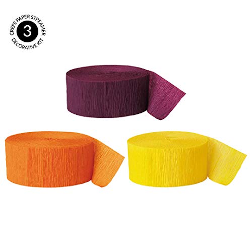 Andaz Press Crepe Paper Streamer Hanging Party Decorations Kit, 240-Feet, Burgundy Maroon, Orange, Yellow, 1-Pack, 3-Rolls, Fall Autumn Colored Wedding Baby Bridal Shower Birthday Supplies #TOP1