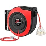 Ultra Explorer Retractable Extension Cord Reel,65 Feet 12 AWG/3C SJTOW Heavy Duty Power Cord,15 AMP