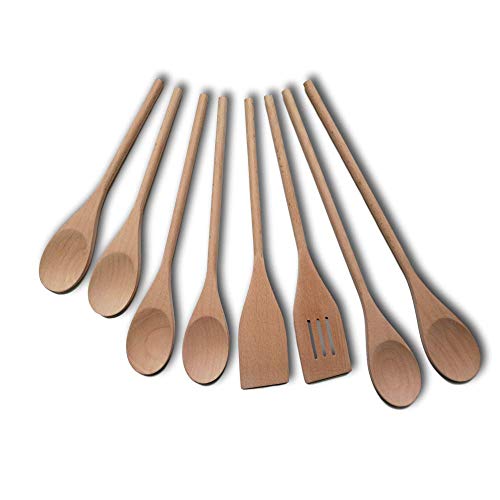 Wooden Spoon Utensil Set Cooking Spoons and Spatulas, Durable Eco-Friendly 8pcs Kitchen Tools Perfect for Nonstick Pan and Cookware