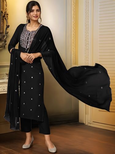 Kurta droite brodée en rayonne GoSriKi avec pantalon chic - 3