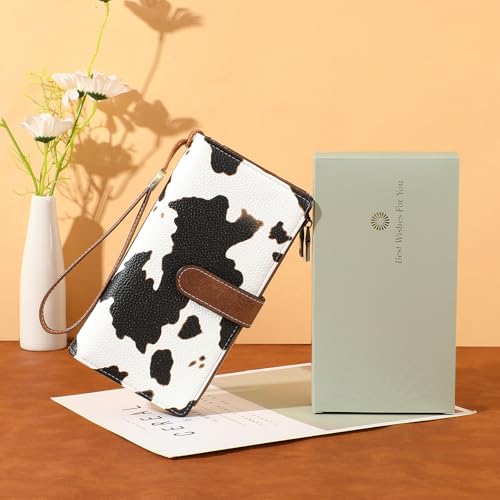 Image of GOIACII Large Wallet for Women Leather Wristlet Cow Print