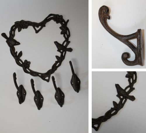 Vintage Songbirds Lover Heart Wreath Wall Plaque/Wall Hooks Set, Hearts & Hooks 5-1 Set (5 Items(