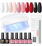 Gel Nail Polish Kit with U V Light 5 Colors Gel Polish Kit Pink Red Nude Black White Base Top Coa...