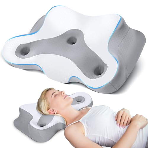 SAHEYER Almohada Cervicales y Cuello Antironquidos, Almohada para Dormir de Lado Cervical Ergonómica para Aliviar la Presión en Hombros y Cuello, con Funda Lavable a Máquina