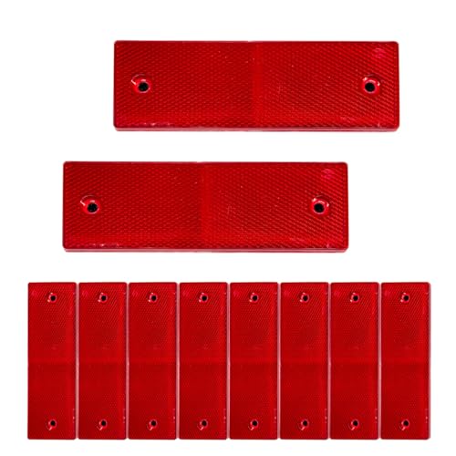 Gasedin 10 PCS Rectangular Safety Reflectors, Plastic Self Adhesive Safety Warning Reflective Stickers, Universal Stick-on Rear Safety Reflectors for Most Vehicles, Car Accessories (Red)