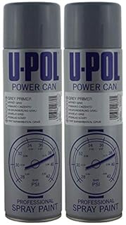 U-POL 2 x Power Can GREY PRIMER 500ml Aerosol UPol Powercan Paint Grey Primer - High build primer/filler for uneven surfaces 2 x 500ml Aerosol Cans