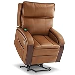 MCombo Power Lift Recliner Chair Sofa with Massage and Heat, Adjustable Headrest for Elderly People, Solid Wood Armrest, USB Ports, Side Pockets, Breathable Leather 7917 (Tawny, Medium)