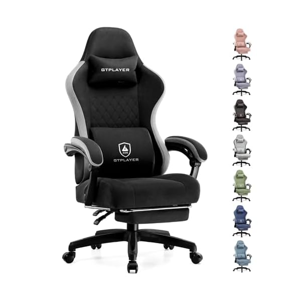 GTPLAYER Gaming Chair, Computer Office Chair with Pocket Spring Cushion, Linkage Armrests and Footrest, High Back Ergonomic Computer Chair with Lumbar Support Task Chair with Footrest(Black)