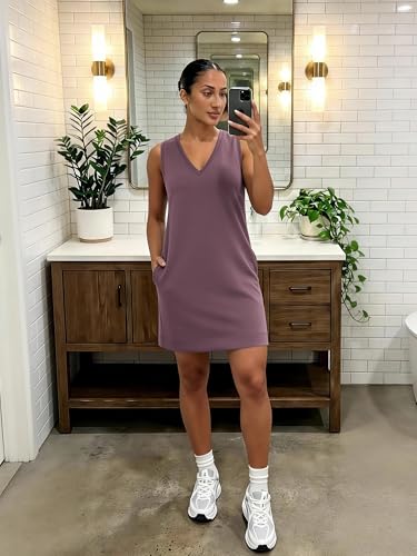 Image of ODODOS Modal Soft V-Neck Tank Dress for Women Sleeveless Sundress Casual Relaxed Summer Dress with Pocket