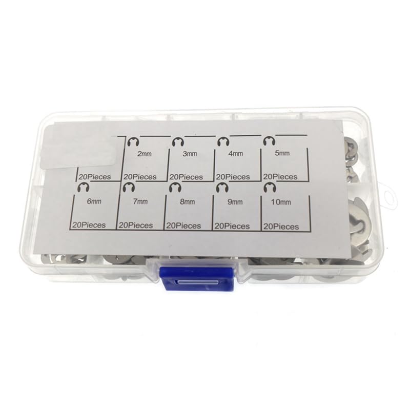Generic 200PCS Silver M1.5-M10 E Clip Washer Assortment Kit Circlip Retaining Ring for Shaft Fastener E-Shaped Circlip - (Color: As Shown)
