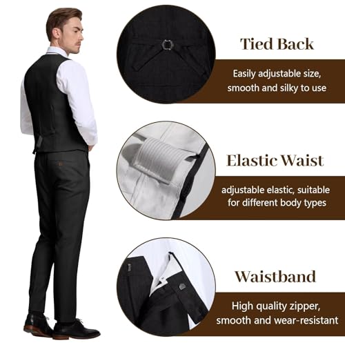 High-End Suits Retro Slim Fit Black Men's Linen 3 Piece Suit, S/3832 - image 5