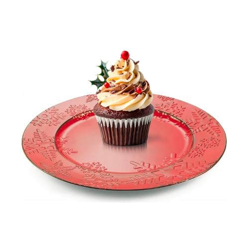 Avilia Piatto da Portata in Plastica Dura 33cm Rosso con Decoro Fiocchi di Neve - Elegante e Resistente è Ideale per Decorare la Tavola per le Feste Natalizie - Facile da Lavare in Lavastoviglie