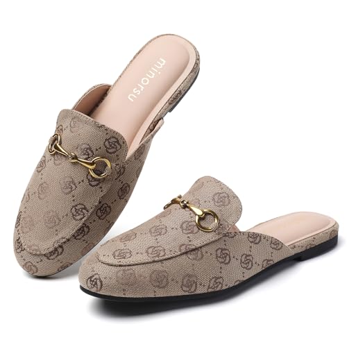 Image of Minorsu Buckle Mules for Women Flats Loafers Shoes for Work Office Business | Slip on,Round Toe,Backless,Slides, Casual