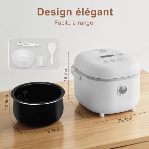 Bear Cuiseur de riz 4 tasses (non cuit) avec Cuiseur Vapeur, Multifonctionnel 350W Electric Mini Rice Cooker,6 Fonctions de Cuisson du riz pour 2-4 personnes,Blanc – Image 5