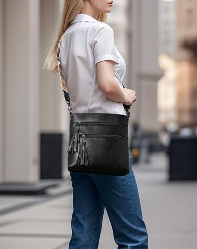 Image of Uromee Crossbody Bags for Women Trendy Vegan Leather Multi Pocket Tassel Ladies Shoulder Handbag Purse Adjustable Strap