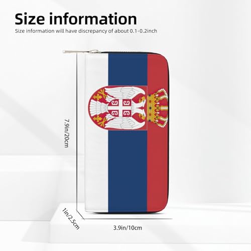 Flag of Serbia print Leather Wallet for Women Men,Women's Leather Clutch Wallet with Zip,Large Capacity4