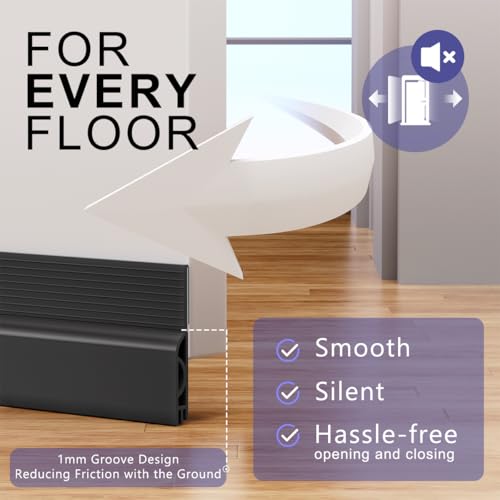 Image of Door Draft Stopper, Adjustable Silicone Weather Stripping Door Bottom Seal Blocker Air Noise, Under Door Gap Filler for Interior /Exterior Doors (Black, 39 inch)