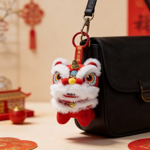 Angyape Cute Chinese Lion Dance Keychain Plush Purse Bag Charms for Handbags Backpacks Tote Bags Unique Lucky New Year Gifts - Image 3