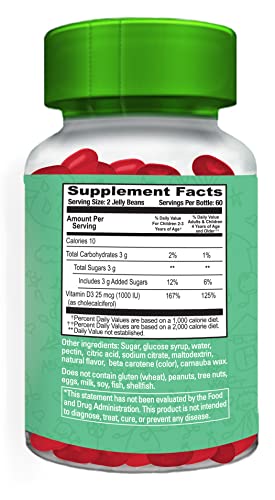 Human Beanz Vitamin D3 Jelly Bean Gummies For Kids, 25Mcg/1000 Iu Vitamin D, Nutritional Vegetarian Supplements, 120 Strawberry Blast Jelly Beans, Kosher #TOP6
