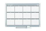 MasterVision Magnetic Dry Erase 12 Month Yearly White Board Planner, Wall Mounting, Sliding Marker Tray, 36' x 48', Aluminum Frame