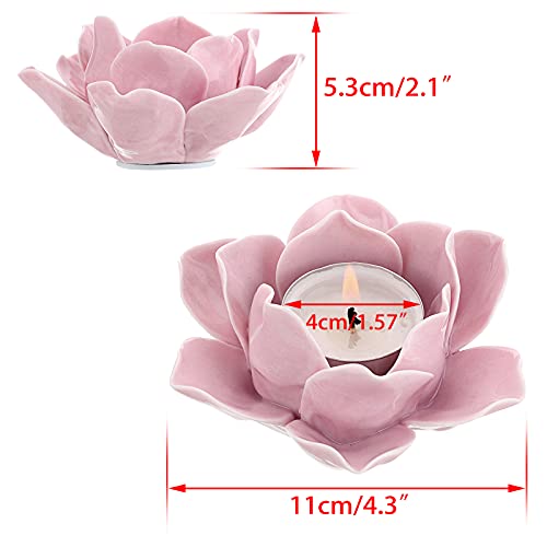 Ownmy 4.5 Inch Ceramic Lotus Flower Tea Light Holder Lotus Petals Candle Holder Candlestick, Votive Flower Tealight Candle Holder Candle Lamps Holder With Gift Box For Home Decor Wedding Party (Pink) #TOP2