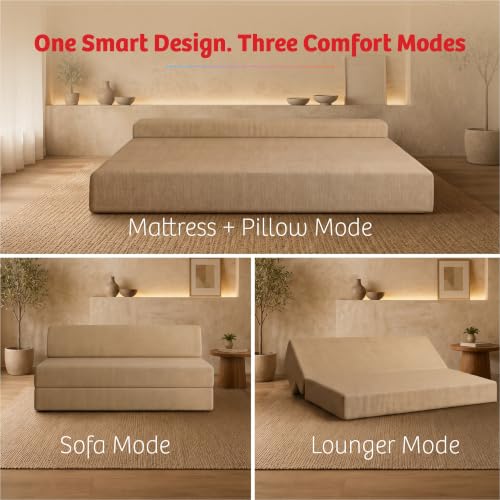 Image of Kurlon Sofa Cum Bed | 3 Seater 75x60x7 Inch - Folds into a Queen Bed | 3-in-1 Sofa, Lounger & Bed | Foldable Sofa Bed | High Resilience Foam Medium Firm | Washable Zip Cover | 3 Years Warranty