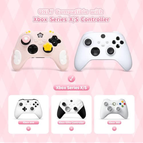 Image of GeekShare Controller Skin Grips Set for Xbox Silicone Protective Cover Skin Case Compatible with Xbox Series X Controller with 2 Thumb Grip Caps and 2 Stickers - Star Wings Series (Pink)