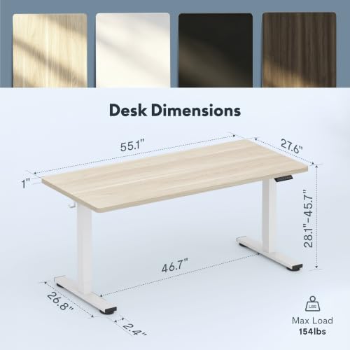 Image of FLEXISPOT 55 inchx28 inch Electric Standing Desk, White Wood Grain