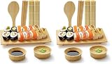 Navaris Kit para Hacer Sushi - Set Completo de Utensilios de Bambú de Maquina Sushi Maker en Casa - con Bandeja Esterilla Molde Palillos Soportes Cuencos y Paleta para Arroz (Paquete de 2)