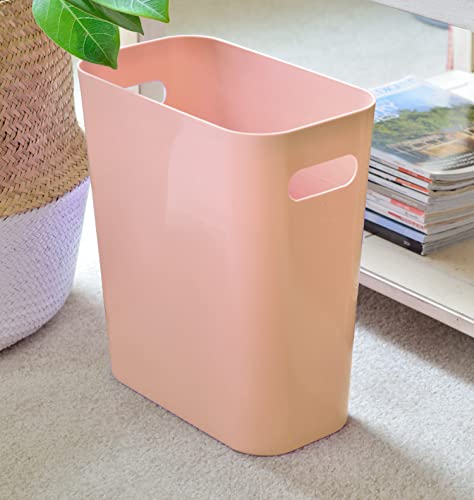 Image of Youngever 2 Pack 3 Gallon Slim Trash Can, Plastic Garbage Container Bin, Trash Bin with Handles for Home Office, Living Room, Study Room, Kitchen, Bathroom (Pink)