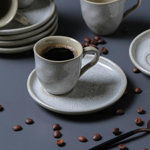 Encontraproduto.com.br - Conjunto com 6 Xícaras De Café Orgânico 70ml com 6 Pires Descentralizado Vanilla