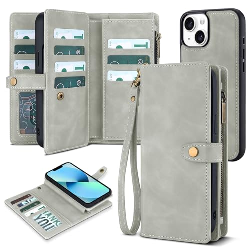TwoHead for iPhone 13 Wallet Case with 11 Card Holders,Gray