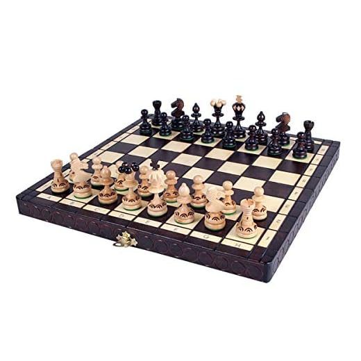 KADAX Ajedrez de Madera con Piezas, Tablero Plegable de ajedrez, Ideal para Niños, Adultos, Principiantes, Juego de ajedrez, fácil de Llevar, Ajedrez de Viaje (36 x 36 cm)