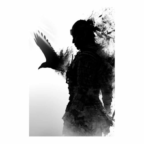 Poster Noir Et Blanc Silhouette en Encre de Corbeau Tableau Toile HOQIU
