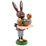 Thomas Preißler | Osterhasenfigur Osterhase Osterhäsin Hase | Höhe 10 cm | erzgebirgische Volkskunst | Osterfigur Osterdeko aus Holz | Hase Blumenhändler
