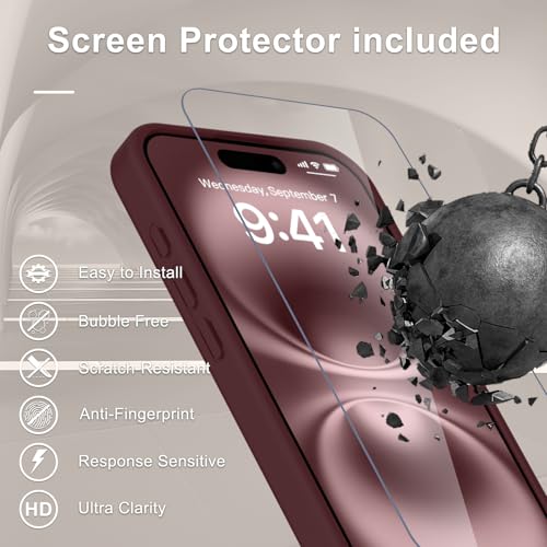 Image of YENAPOON for iPhone 15 Pro Case, Matte Magnetic Phone Cover [with 1 Screen Protector] [Support for MagSafe] [Shockproof Military Grade Protection] Translucent Frosted Back, Wine Red