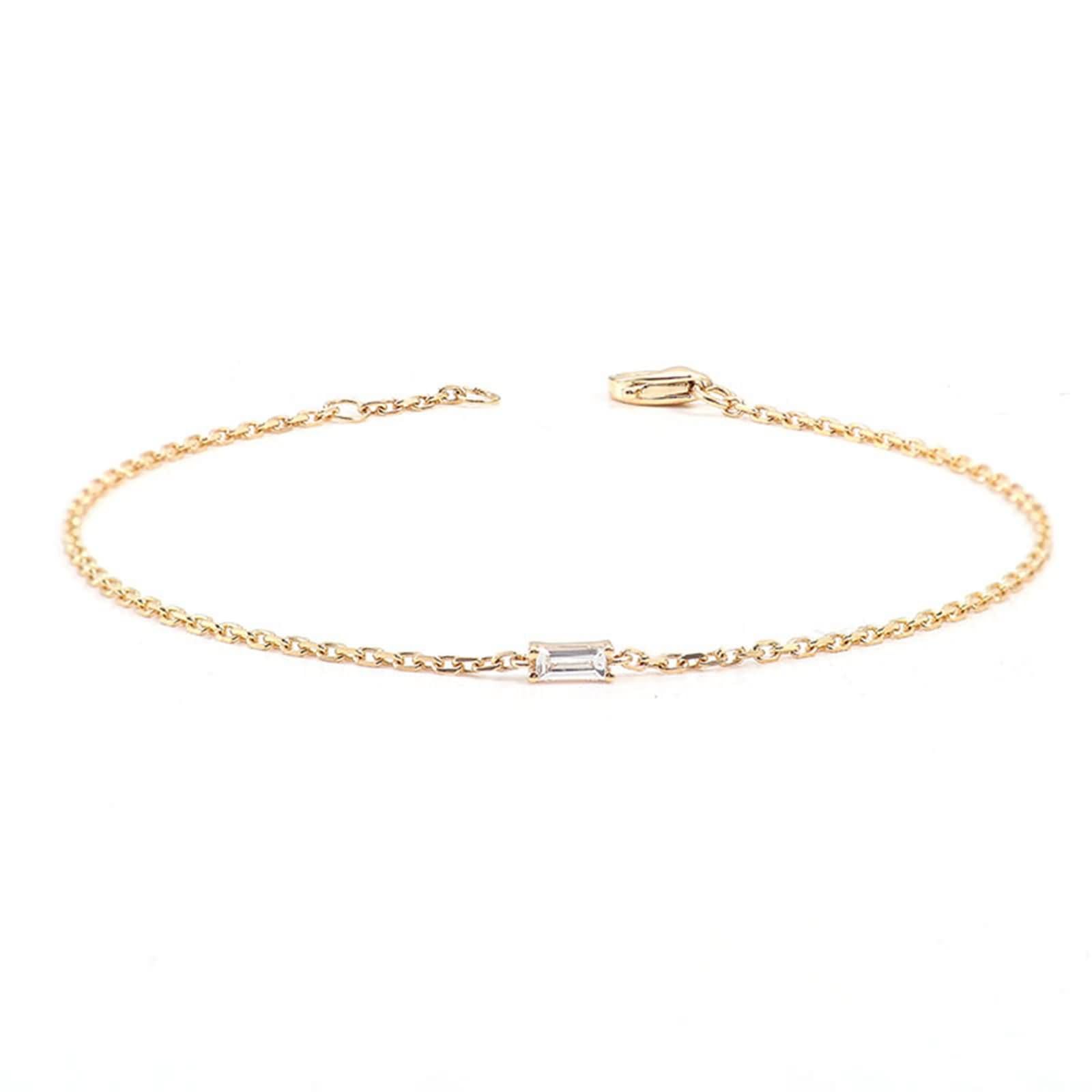 Pulseras de Oro Amarillo para Mujer 9K / 14K / 18K, Rectángulo con Moissanita, Cadena Extensible 16 CM + 5 CM, Pulseras de Cadena Oro Mujer Ajustable
