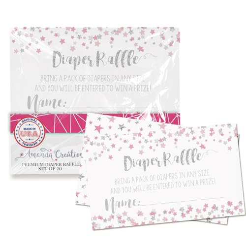 Amanda Creation Pink & Silver Twinkle Little Star Themed Diaper Raffle Tickets for Girl Baby Showers, 20 2