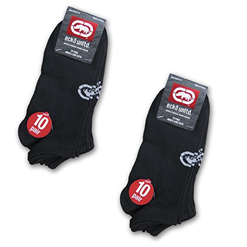 Ecko Men's Black Quick Dry No Show Athletic Socks (10, 20 or 30 Pairs)