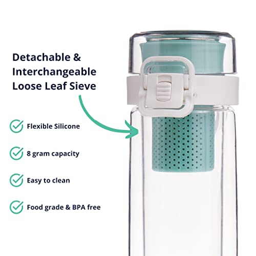 Mosi Portable Tea Infuser Bottle Loose Leaf Tea - Award Winning Design - Travel Tea Infuser Tumbler With Leak Proof Lid - Double Wall Insulated Tea Thermos - Tea Travel Accessories - Mint #TOP1