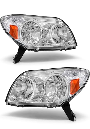 AXLAHA for 2003-2005 4Runner (4-Door Limited Sport SR5 Utility) Headlight Assembly fit 2003 2004 2005 Toyota 4Runner Chrome Housing Headlamp Amber Reflector Replacement Left and Right Pairs